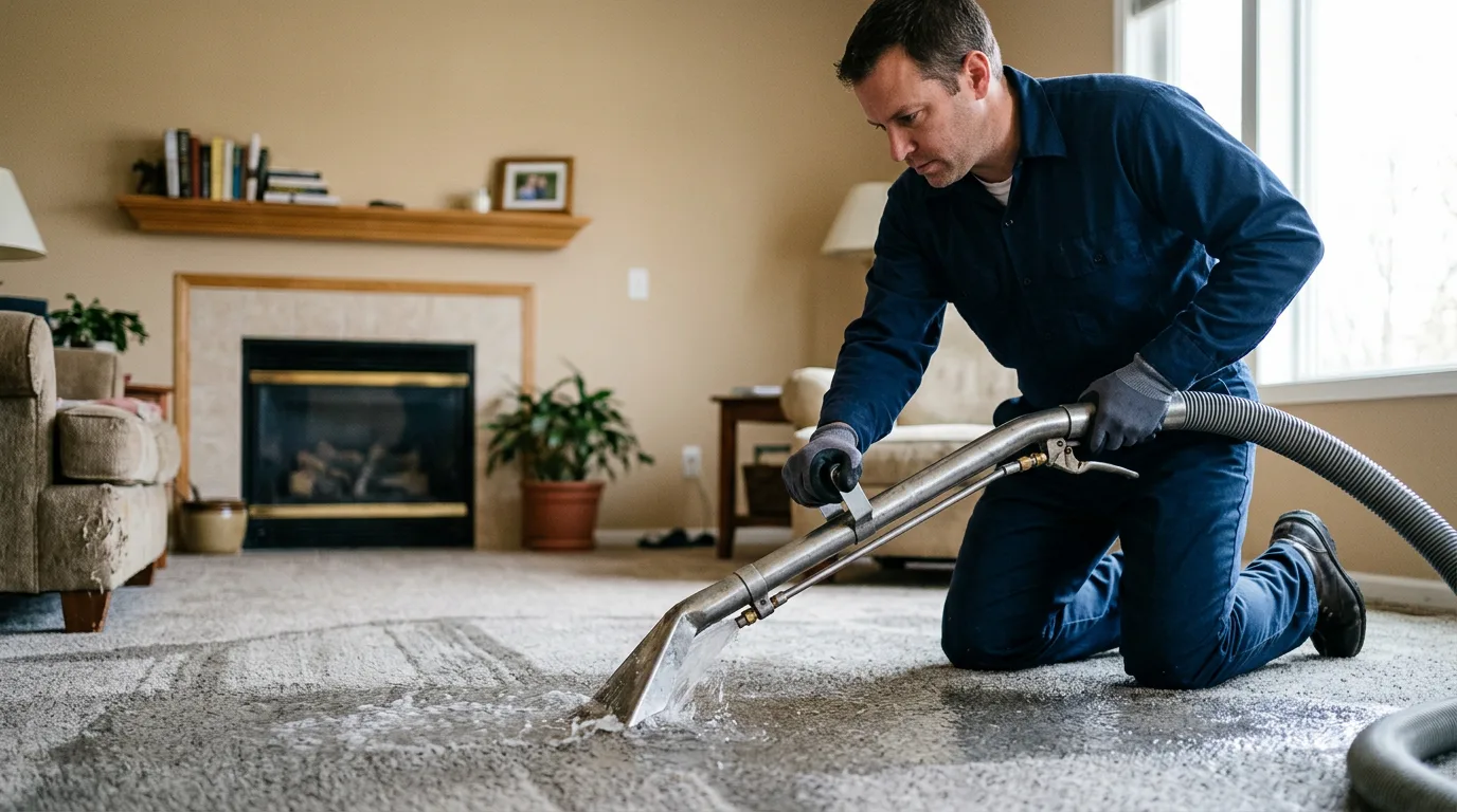 Water damage restoration technician working near Orfordville, WI